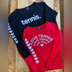 Set of 2 long sleeve, lightweight tennis themed shirts. Tshirt material. large.